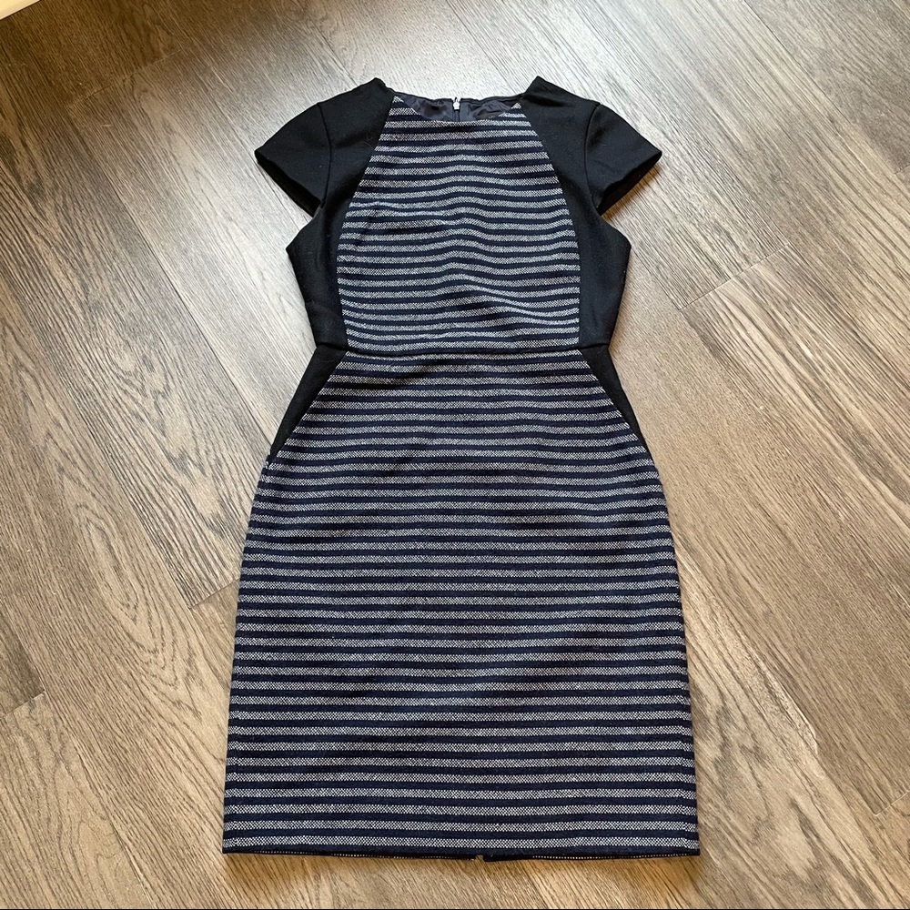 J Crew Colorblock Dress Striped Tweed Navy Sz 4